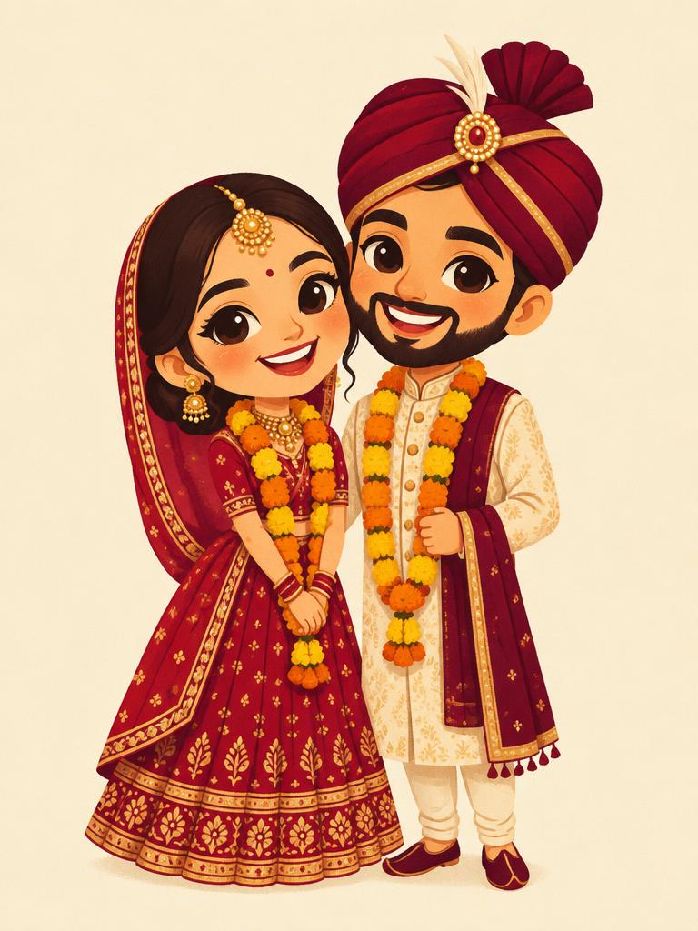 Caricature wedding couple video invite